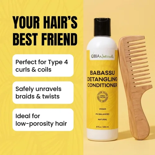 Miniatura 5 de OBIA Naturals Acondicionador desenredante Babassu, 8 onzas Vegan, coconut-free formula with avocado oil. Ideal for hydrating curly, coily and low
