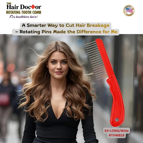 Miniatura 5 de The Hair Doctor - Peine de pelo extra largo de 1 1/4 pulgadas con dientes giratorios suaves y sedosos para evitar daños en el cabello (rojo hermoso)