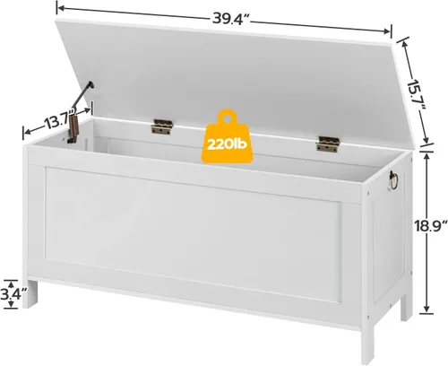 Miniatura 7 de HOOBRO Caja de juguetes, baúl de almacenamiento de aspecto de madera retro con bisagra de seguridad, banco de almacenamiento de entrada soporta 220