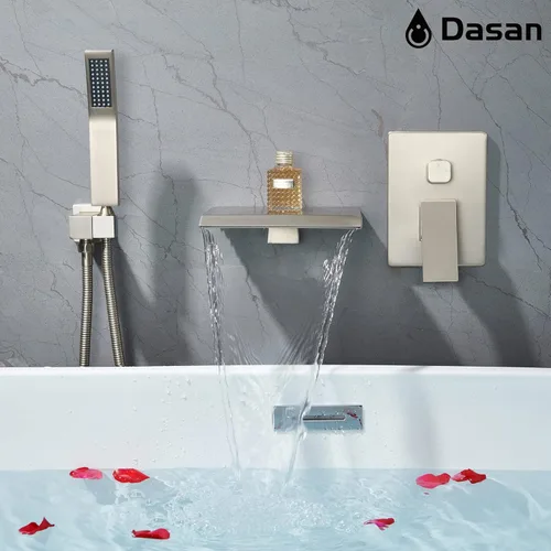 Miniatura 7 de DASAN - Grifo de llenado de bañera de montaje en pared mejorado con ducha de mano, grifo de bañera moderno montado en la pared de níquel cepillado