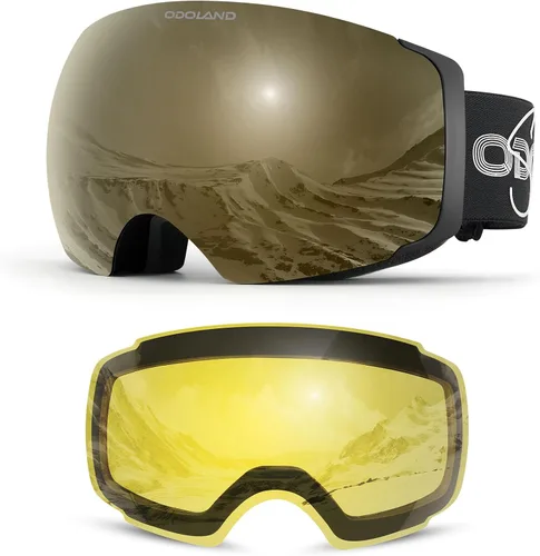Miniatura 13 de Odoland Magnetic Interchangeable Ski Goggles with 2 Lens, Large Spherical Frameless Snow Snowboard Goggles for Men Women