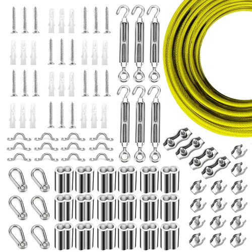 Miniatura 8 de Kit de suspensión de luces de cuerda de globo, cable guía de luz para exteriores, cable de acero inoxidable recubierto de vinilo, incluye 50 pies