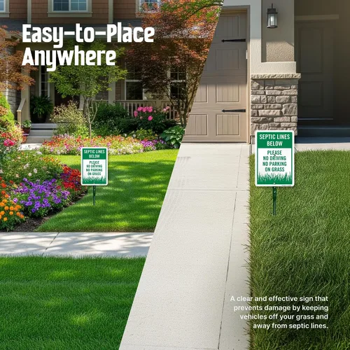 Miniatura 5 de SmartSign Letrero de patio con texto en inglés "Septic Lines Below - Please No Driving No Parking On Grass" de 10 x 7 pulgadas, kit de estaca de 18