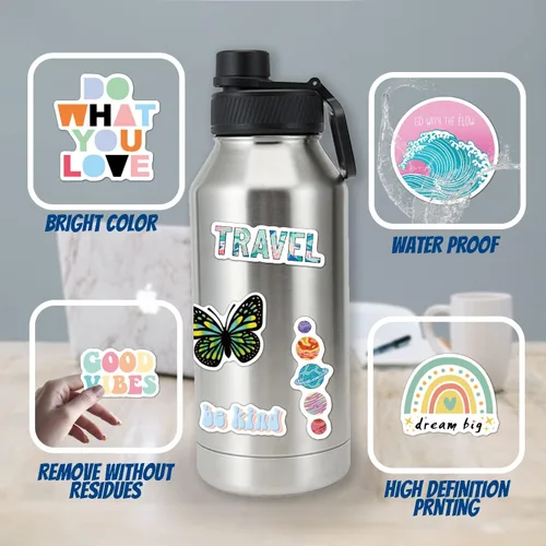Miniatura 6 de 120 piezas de calcomanías Preppy, calcomanías de verano para botellas de agua para niñas, accesorio impermeable para laptop, lindas calcomanías