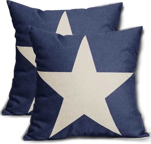 Fundas de almohada del 4 de julio, 16 x 16 pulgadas, rústicas, grandes, estrellas azules, Estados Unidos, patriótico, Día de los Caídos, funda de