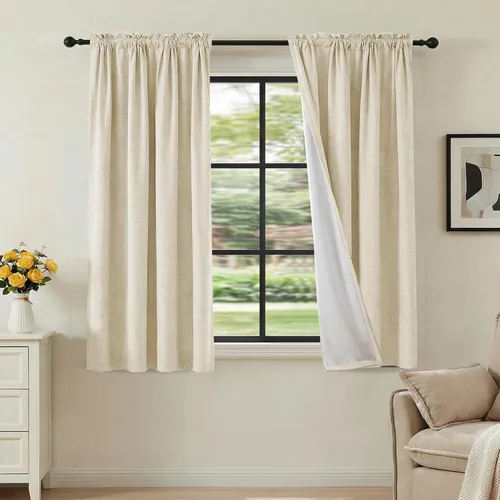 H.VERSAILTEX Cortinas 100% opacas con aspecto de lino para dormitorio, bloqueo de luz completa, bolsillo para barra, cortinas de ventana gruesas con