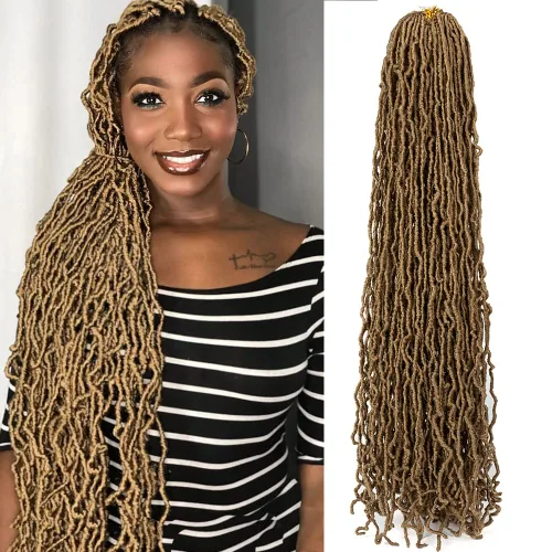 Miniatura 12 de Umylar - Paquetes de 7 rastas sintéticas de ganchillo de 24 pulgadas / 61 cm., extensiones de rastas suaves de diosa, cabello sintético de ganchillo