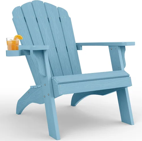 Miniatura 11 de YEFU Juego de 2 sillas Adirondack de plástico de gran tamaño con portavasos (gran doble propósito), resistentes a la intemperie, sillas de madera
