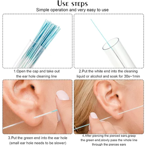 Miniatura 4 de Maitys 360 piezas de limpiador de perforaciones de orejas con hilo dental, desechable, línea de cuidado post-perforación, herramienta de limpieza