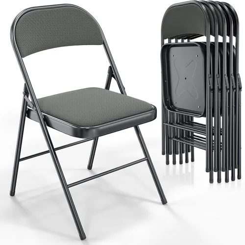 Miniatura 16 de VINGLI Paquete de 4 sillas plegables con asientos acolchados, marco de metal con asiento y respaldo de tela, capacidad de 350 libras, color negro