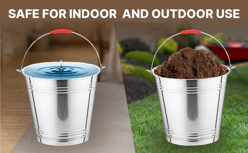 Miniatura 7 de Skywin Bote de metal con tapa, cubo de metal duradero de 4 galones con tapa para cargas pesadas, bote de basura ecológico para exteriores