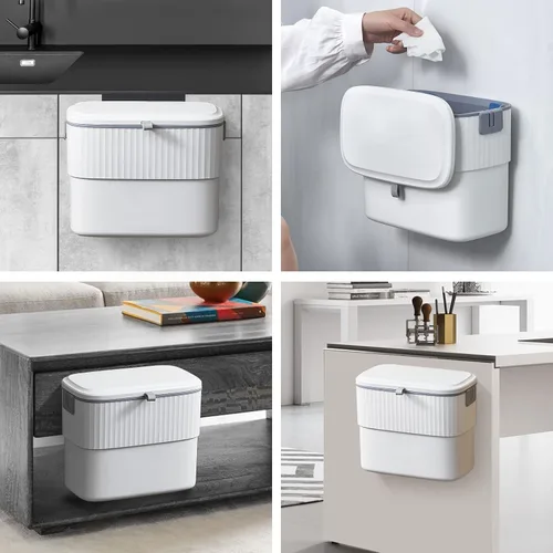 Miniatura 7 de ELPHECO Contenedor de compost de cocina con tapa, cubo de basura colgante de 1.8 galones con tapa, cubo de basura de 7 litros montado en la pared