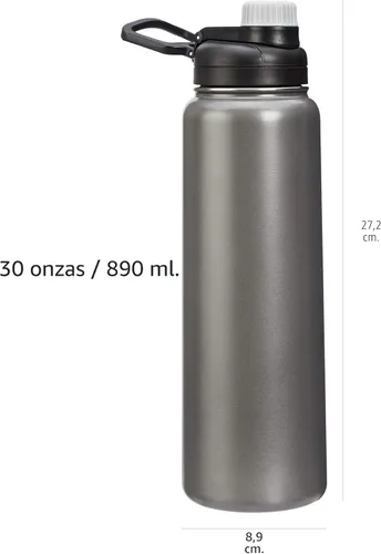 Miniatura 5 de Amazon Basics Botella de agua grande con aislamiento de acero inoxidable, tapa de boquilla, 30.1 onzas, gris