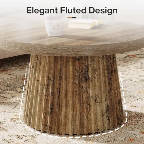 Miniatura 5 de Tribesigns - Mesa de café, mesa de café redonda pequeña de 31.5" de estilo granja con base de tambor estriada, mesa central de acento boho moderna
