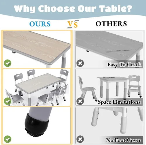 Miniatura 2 de Arlopu Juego de mesa y 6 sillas para niños, escritorio de graffiti ajustable en altura, mesa de manualidades para actividades preescolares, para Gris