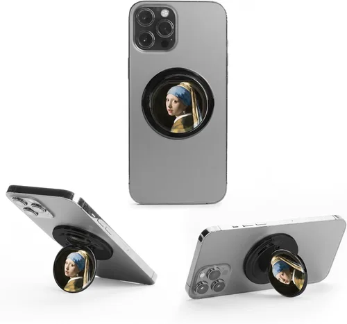 Miniatura 9 de HANDL O MagSafe - Agarre y soporte de cuero negro para teléfono, agarre magnético extraíble, soporte retráctil para dedos POPL Tap-to-Share Contact