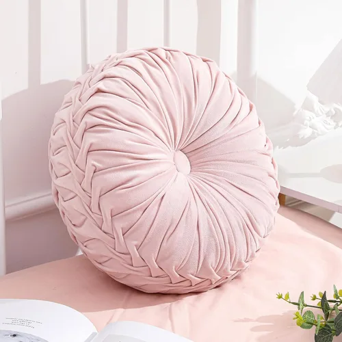 Miniatura 23 de Drydiet 3 Piezas Almohadas Redondas Decorativas de Terciopelo Plisado Almohadas de 15'' de Diámetro Acento Calabaza Boho Cojín de Silla para Sofá