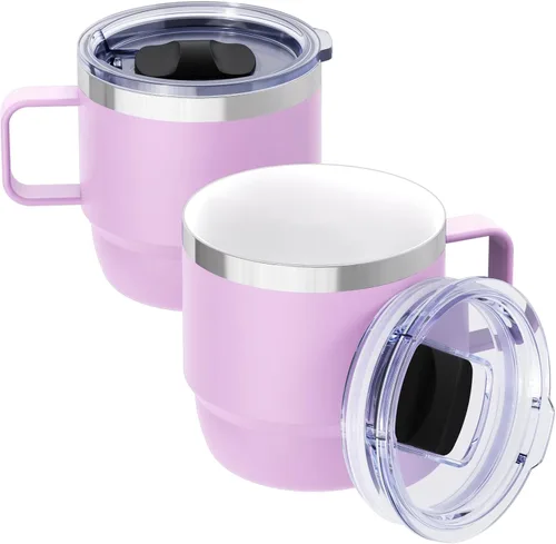 Miniatura 10 de Taza de café pequeña de 8 onzas con tapa deslizante magnética y asa, acero inoxidable 18/8 con forro de cerámica, doble pared aislada al vacío