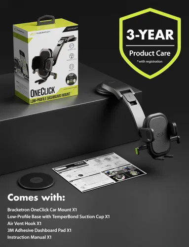 Miniatura 9 de Bracketron OneClick - Soporte para teléfono y cargador de automóvil de perfil bajo, soporte universal para automóvil, diseño inteligente de rotación