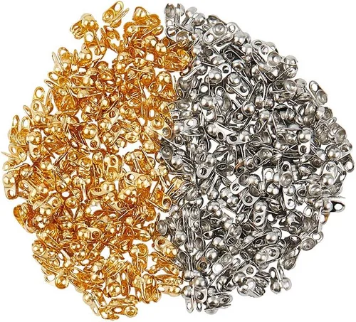 Miniatura 7 de UNICRAFTALE 300 piezas de 2 colores puntas de cuentas de acero inoxidable Calotte extremos abiertos cubiertas de nudo dorado y acero inoxidable