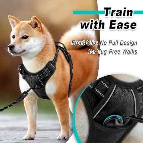 Miniatura 2 de BARKBAY Arnés para perro sin tirones para perros grandes, ajustable, reflectante, cómodo, sin estrangulamiento, resistente, perfecto para Negro