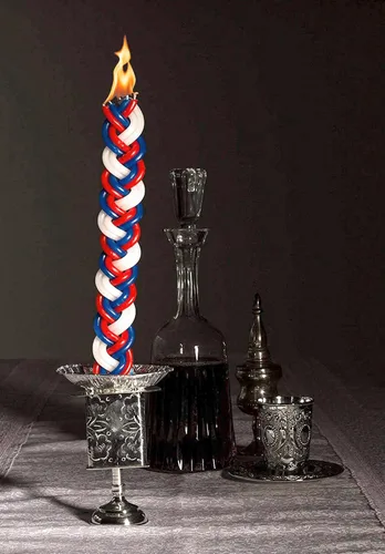 Miniatura 4 de Ner Mitzvah Vela Havdalah trenzada – Vela Havdallah grande de cera de parafina roja, azul y blanca hecha a mano – Regalo de Shabat Judaica