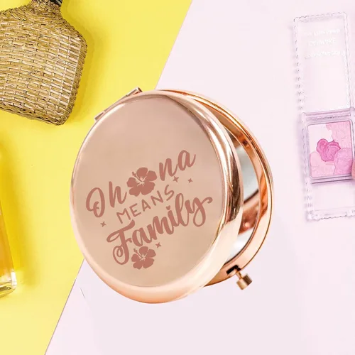 Miniatura 5 de KEYCHIN Divertido espejo de bolsillo de película de dibujos animados, regalos inspirados en viajes hawaianos, espejo compacto Ohana Means Family