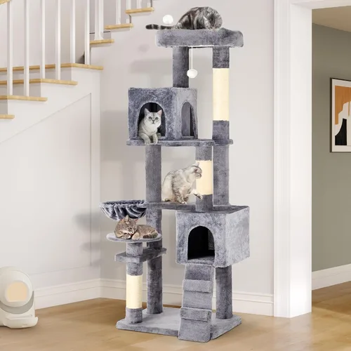 Miniatura 8 de YITAHOME Árbol para gatos de 64.5 pulgadas, casa para gatos de varios niveles, muebles de condominio grande para gatos con hamaca percha, postes