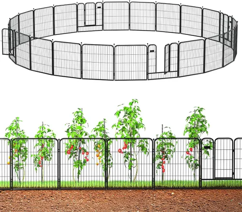 Miniatura 11 de Valla de jardín al aire libre con puerta, paquete de 6 unidades de 32 pulgadas de alto x 14 pies de largo, metal resistente, valla decorativa