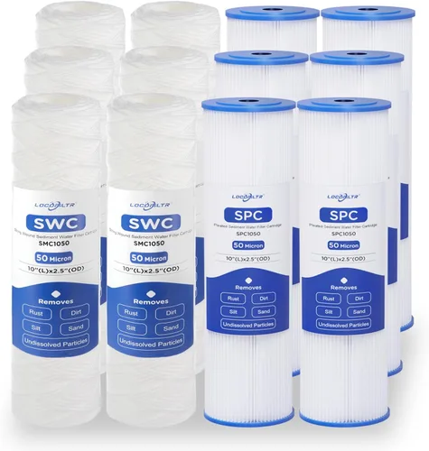 Cartucho de filtro de agua de pozo de sedimento plisado de 50 micrones y 10 x 2.5 pulgadas, paquete de 12 unidades