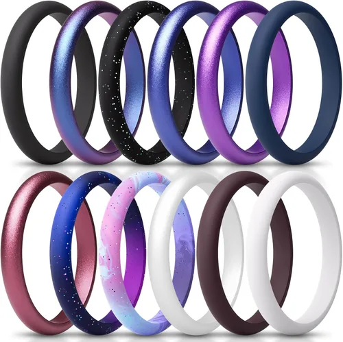 Miniatura 15 de ThunderFit - Realzadores de anillos de silicona delgados y apilables para mujer, alianzas de boda de silicona, 2.5 mm de ancho y 2 mm de grosor