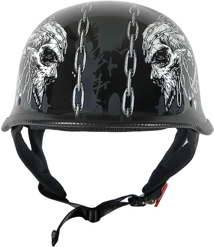 Miniatura 2 de 1Storm Casco de motocicleta de estilo abierto con diseño de media cara alemán con certificación DOT: HKY602 Calavera con cadena Calavera de cadena