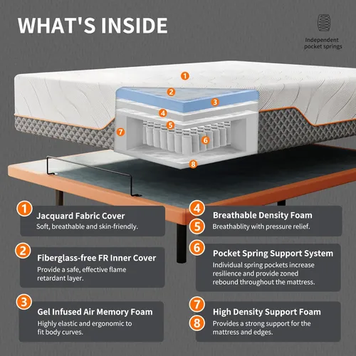 Miniatura 3 de ESHINE Base de cama ajustable + colchón híbrido de 12 pulgadas individual XL (mediano) – Espuma viscoelástica de gel de lujo, masaje, control remoto