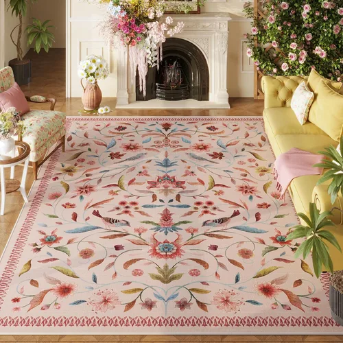 Miniatura 12 de Alfombra de entrada vintage con medallón floral de 2 x 3 pulgadas, lavable a máquina, alfombra de entrada de pelo bajo, suave, pequeña, alfombra