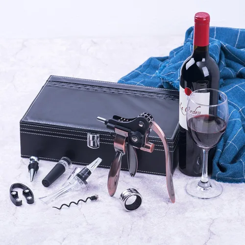 Miniatura 6 de Tirrinia Juego de abridor de vino, 7 piezas de sacacorchos de botella de vino de alta calidad, juegos todo en uno con tapón de vino, vertedor, Negro
