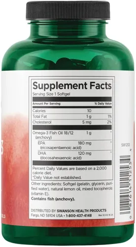 Miniatura 2 de Swanson Aceite de pescado Omega-3 Suplemento de apoyo para el corazón, el cerebro y las articulaciones para adultos conscientes de la salud, sabor a