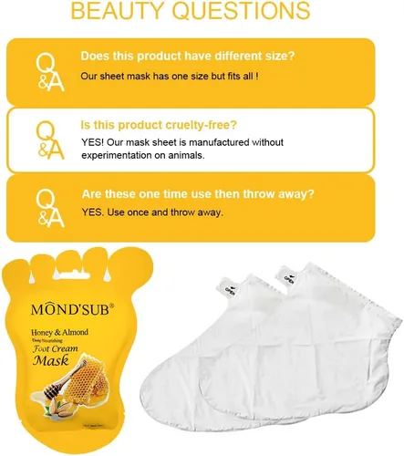 Miniatura 8 de MOND'SUB Mascarillas nutritivas para pies de miel y almendra, mascarilla hidratante de pies para piel seca para hidratar profundamente e iluminar