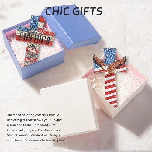 Miniatura 7 de Paquete de 2 kits de pintura de diamantes cruzados 5D DIY pintura de diamante cruz forma especial kit de arte de diamantes patrióticos bandera