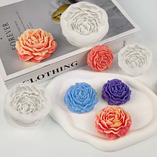 Miniatura 3 de Juego de 3 moldes de vela de peonía para hacer velas, juego de moldes de silicona 3D grandes + medianos + pequeños para fundición de resina epoxi, 3