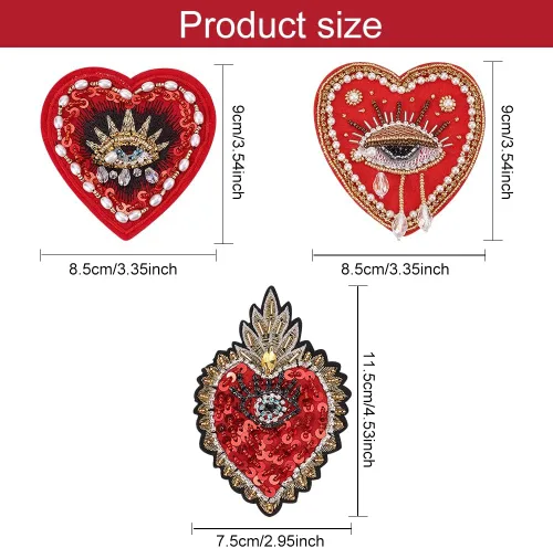 Miniatura 2 de INFUNLY Parches de ojos malvados con cuentas en forma de corazón, parches bordados con strass, 3 estilos de lentejuelas, parches de aplique