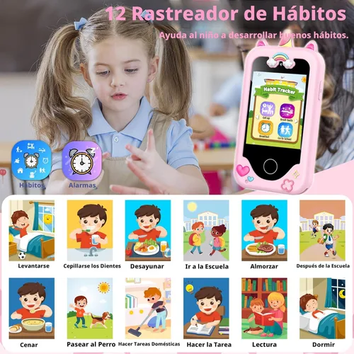 Miniatura 6 de Teléfono inteligente para niños para niñas, juguetes, regalos para niños de 3 a 10 años, Navidad, cumpleaños, juguetes para niños, pantalla táctil