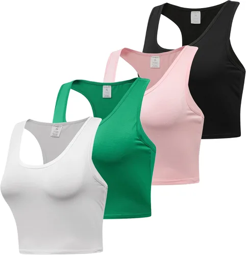 Miniatura 2 de Formeet17 Camiseta corta sin mangas básica para mujer, 4 piezas, cuello redondo, espalda cruzada