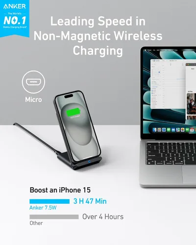 Miniatura 2 de Anker Cargador inalámbrico 313 (soporte), certificado Qi para iPhone 17/17/17 Pro/17 Pro Max/15/14/13, Galaxy S23 S22 S21 de carga rápida de 10 W