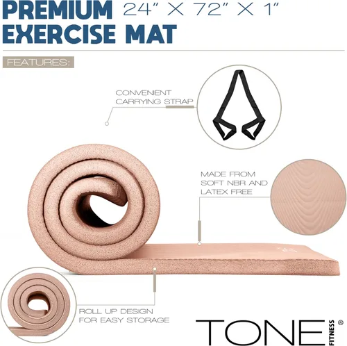 Miniatura 3 de Tone Fitness Esterilla de yoga de 1 pulgada de grosor Alfombrilla de ejercicio antideslizante de alta densidad con correa de transporte para yoga