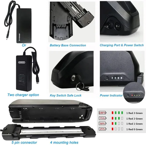 Miniatura 2 de BAFANG Batería de bicicleta eléctrica 48V 52V 13Ah 17.5Ah 20Ah Ebike Batería de iones de litio con cargador y llave para motor de 500W 750W 1000W