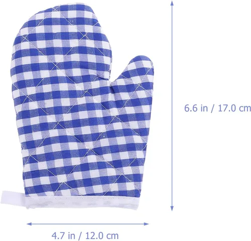 Miniatura 3 de 2 guantes de horno para cocina de juego, guantes de horno de microondas, guantes de cocina para hornear, a cuadros rojos para una parte trasera Azul