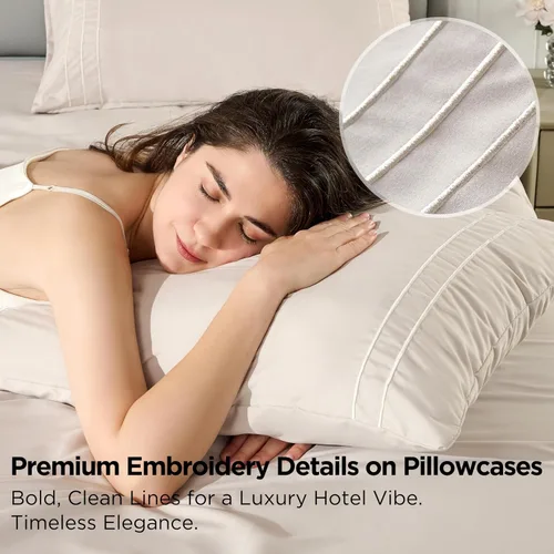Miniatura 2 de Juego de sábanas tamaño individual con funda de almohada bordada, sábanas de microfibra ultrasuave de 3 piezas, comodidad de hotel de lujo, sábana