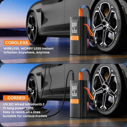 Miniatura 4 de Compresor de aire portátil para inflador de neumáticos, compresor de aire de 150 PSI con medidor de presión de neumáticos, 15000 mAh y bomba de aire