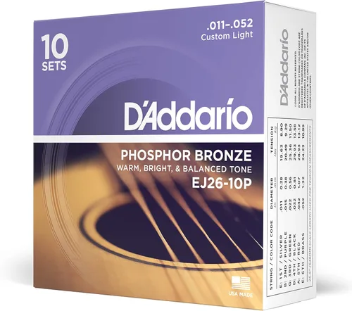 Miniatura 17 de Cuerdas para guitarra acústica de bronce fosforado D'Addario, blanco negro rojo azul