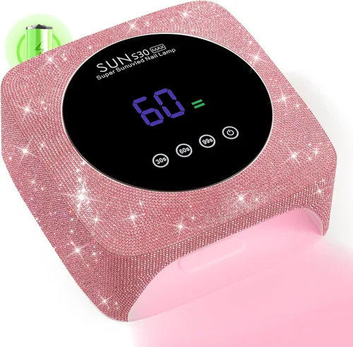 Lámpara de uñas LED UV inalámbrica de 96 W, luz UV recargable para uñas de gel con 3 ajustes de temporizador, secador de uñas profesional de secado